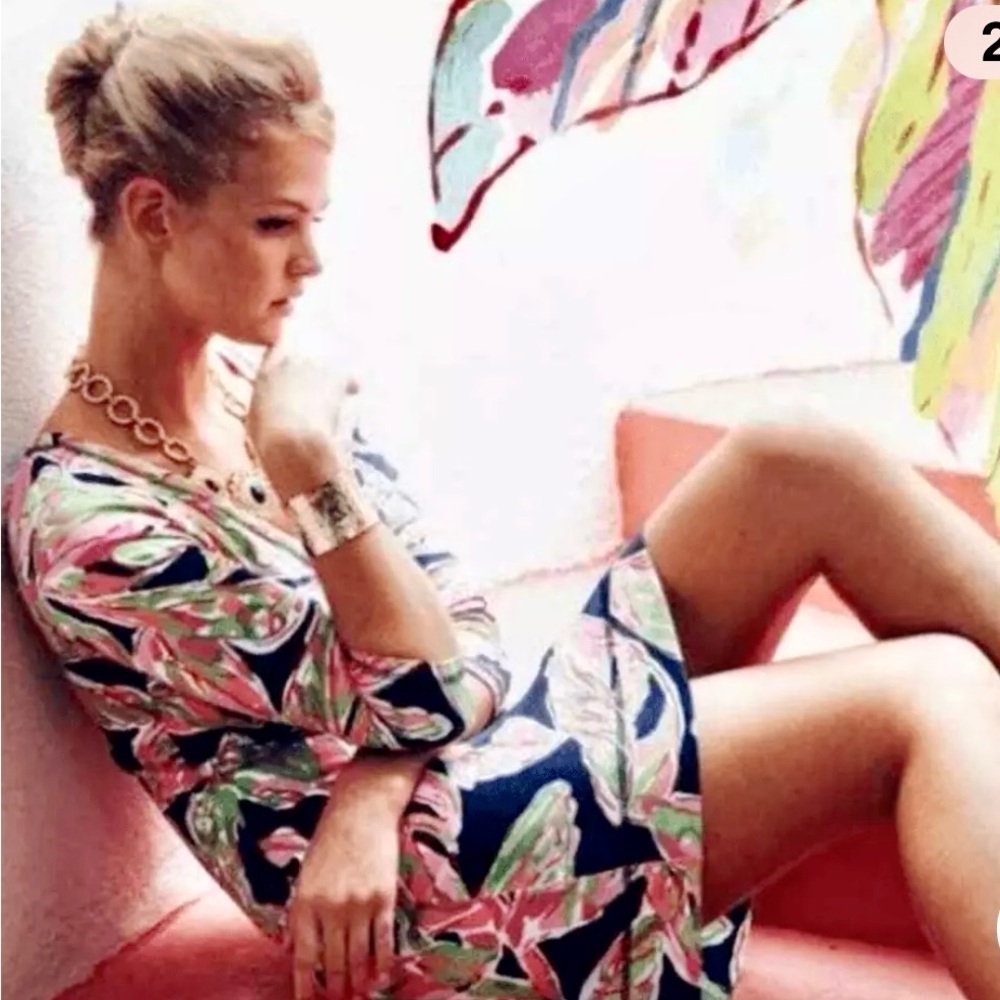 LILLY PULITZER PALMETTO IN THE VIAS PUMA PINK NAVY DRESS-SIZE MEDIUM - Picture 4 of 12
